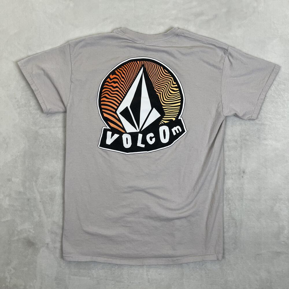 Volcom T-Shirt Mens Medium Gray Stone Logo Back Graphic Surf Skate Retro Y2K